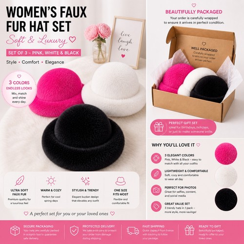 Women faux fur hat set - women,