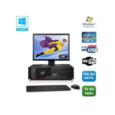 Lot PC Fujitsu Esprimo E700 E90+ SFF i5 3.1GHz 16Go 750Go Graveur WIFI W7 +19"