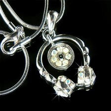 Casque Audio ~ Avec Cristal Swarovski Studio Stéréo Dj CD Musique Collier Disque