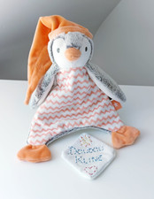 Doudou Plat Hipingu Pingouin Orange/Rose Saumon Gris Blanc  -  Tape À L'oeil TAO