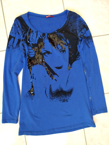 Shirt bleu avec paillettes - t-shirt,