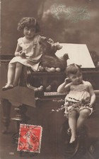 CP SEPIA PAQUES PETITES FILLES