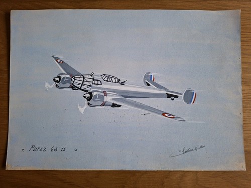 Aquarelle ancienne avion potez - aquarelle,