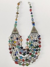 Sublime COLLIER RAS DU COU ETHNIQUE MULTI RANGS superbes couleurs VINTAGE