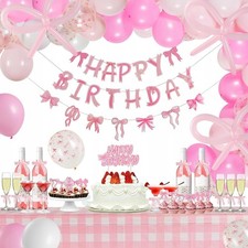 Set Ballons Roses 96 pcs Décoration Anniversaire Happy Birthday Baby Shower