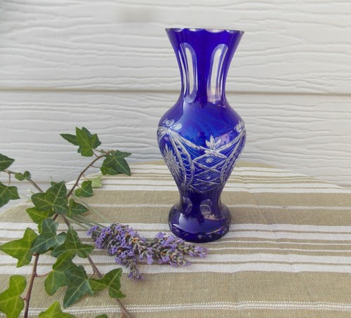 Ancien vase bleu - bleu, cristal