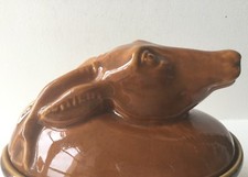 TERRINE ZOOMORPHE :TÊTE DE BICHE, CHEVREUIL OVALE,Émaillé couleur CARAMEL