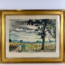 Auguste Clergé 1950 signé, Tableau, peinture, Aquarelle, Paysage provençal