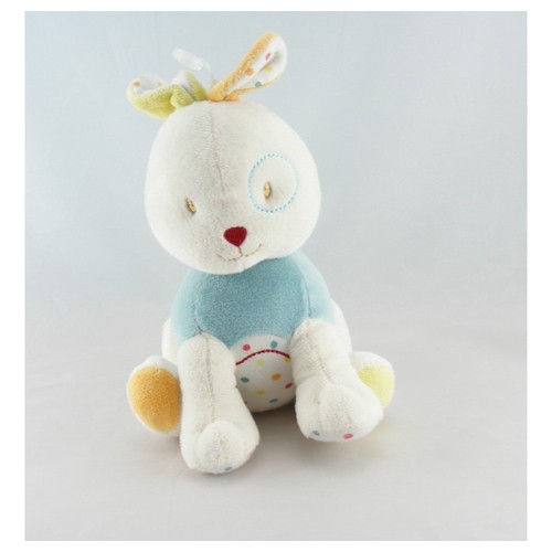 Doudou lapin blanc bleu jaune