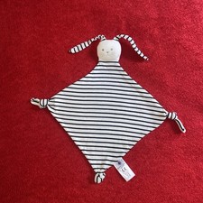 ?? Doudou Plat Losange Lapin Blanc Rayé Bleu Marine PETIT BATEAU NEUF