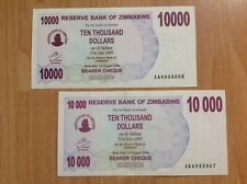 2 billets ZIMBABWE : 10000 Dollars (sans espace) et 10 000 dollars (avec espace)