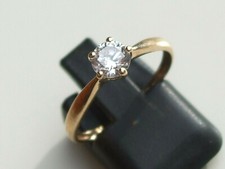 BELLE BAGUE SOLITAIRE en OR JAUNE 9K 375/1000° avec ZIRCONIUM 5mm / T.54