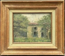 Original Antique Oil Painting on Hardwood, Summer Landscape, Nature, Framed