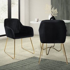 2 Chaises de salle à manger velours noir avec dossier accoudoirs fauteuil salon
