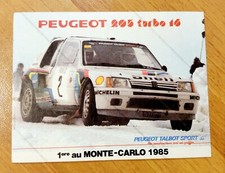 autocollant 205 Peugeot Talbot turbo 16 T16 rallye sticker 1985 1er Monte-Carlo