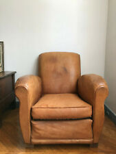 FAUTEUIL / CANAPE CLUB EN CUIR FAUVE HAVANE ANNEES 1950-1960 DECO LOFT