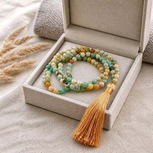 Mala 108 perles amazonite - mala, d'amazonite