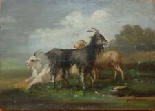 Chèvre mouton Peinture sur bois 19e siècle signée GUILLAUME 