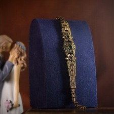 Bracelet Doré Antique Art Deco Floral CZ Vert 1920s Style Mariage SC11