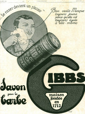 Publicité ancienne savon pour la barbe Gibbs 1928 issue de magazine Erel