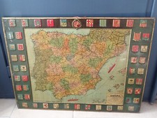 TOLE LITHOGRAPHIÉE GRANDE CARTE ESPAGNE PORTUGAL 1929 pub email art populaire