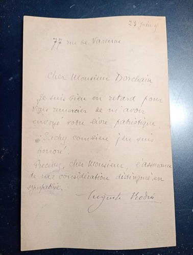 Envoi autographe auguste rodin - autographe,