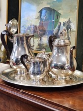 Important Service à Thé/Café Christofle Gallia Louis XIII en Métal Argenté 1960