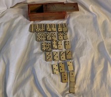 Jeu de Dominos ancien en Os et Bois, Boîte Bois, Complet