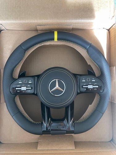 Volant sport amg jaune cuir - volant,