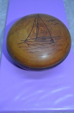 ANCIEN COFFRE EN BOIS A BIJOUX FAIT MAIN TABLEAU DECOR MER MARINE VOILIER