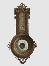 Ancien Baromètre Thermomètre mercure en Bronze Acajou - Napoléon III