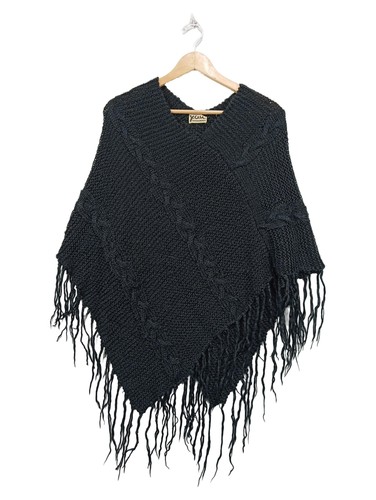 Poncho femme noir texturé - poncho,