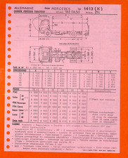 MERCEDES TRUCKS / CAMION PORTEUR TRACTEUR  LP 1413 ( K ) FICHE de 1976