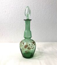 LEGRAS ancienne carafe à liqueurs en verre émaillé 24 cm Flacon vert Bouchon