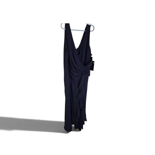 Women navy blue - v-neck, faux