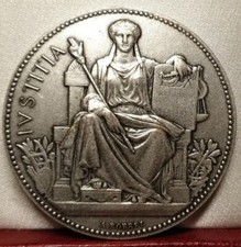Seated republic with Law table art nouveau medal Justice 50mm 
