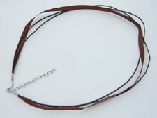 LOT de 3 COLLIERS cordon coton RUBAN marron CHOCOLAT avec FERMOIR création bijou