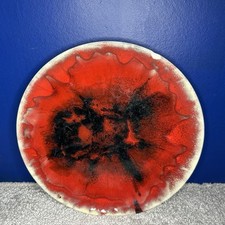 Pièce Unique Assiette Youen Quimper Décor Émail En Rouge Et Noir Abstrait