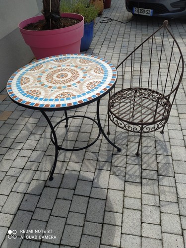 Table fer plateau mosaique - ,