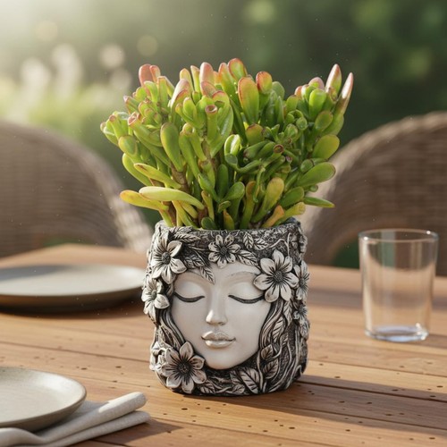 Pot fleurs visage femme - fleurs,
