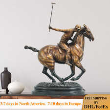 Handmade Bronze Polo Player & Horse Jockey Sculpture - Western Art Decor Statue