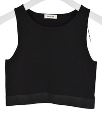 T-Shirt Sandro Hailey Femme LARGE Sans Manches Crop Top Noir