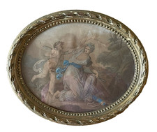 Gravure Ancienne encadrée Chérubin taquinant Diane Chasseresse Artémis