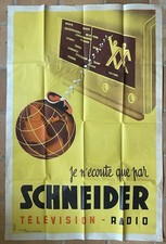 AFFICHE ANCIENNE TÉLÉVISION RADIO SCHNEIDER MUCKENS CIRCA 1950