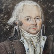Portrait MINIATURE Peint XVIIIè Gilet Fleurs Bleues Epoque Louis XVI 