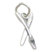 Couteau et fourchette breloque en argent sterling TINY .925 x 1 breloques de cou