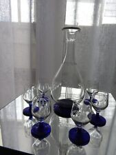 SERVICE A LIQUEUR ANCIEN EN CRISTAL CARAFE 6 VERRES A PIEDS ART DE TABLE CUISINE
