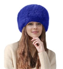 Chapeau Femme Hiver en Fausse Fourrure Bonnet Toque de Style Russe Bleu Royal