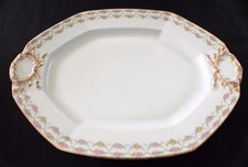 Antique Jean Pouyat Limoges Porcelaine Double Roses Festons POY407 14 " M Ovale