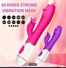 Neuf Sextoy Rabbit Langues Gode 30 Modes Vibrations USB Silicone Rose Sex